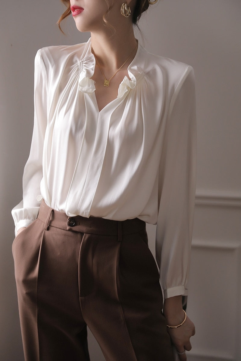 Pleated Satin Blouse