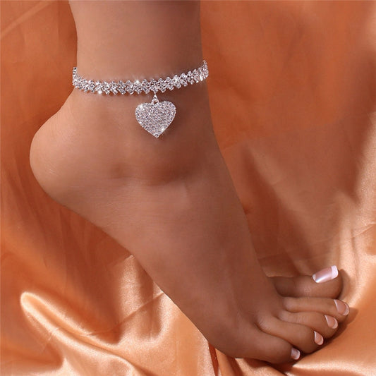 Crystal Heart Pendant Anklet