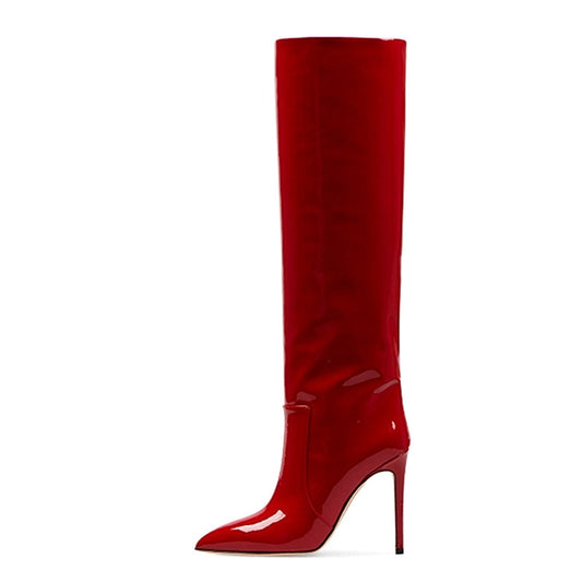 High Heel Patent Leather Knee Boots