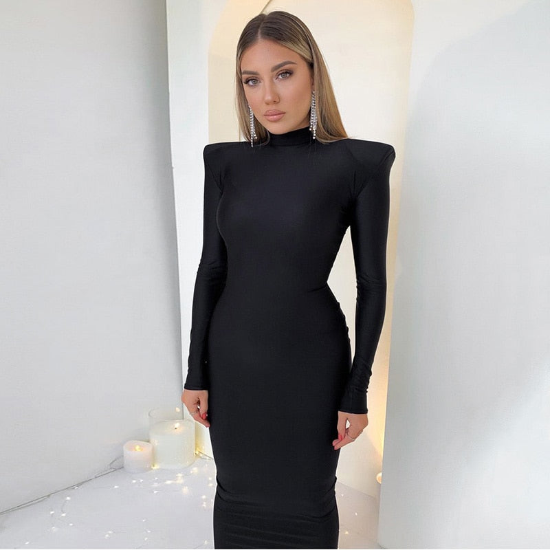 Shoulder Padded  Bodycon Dress