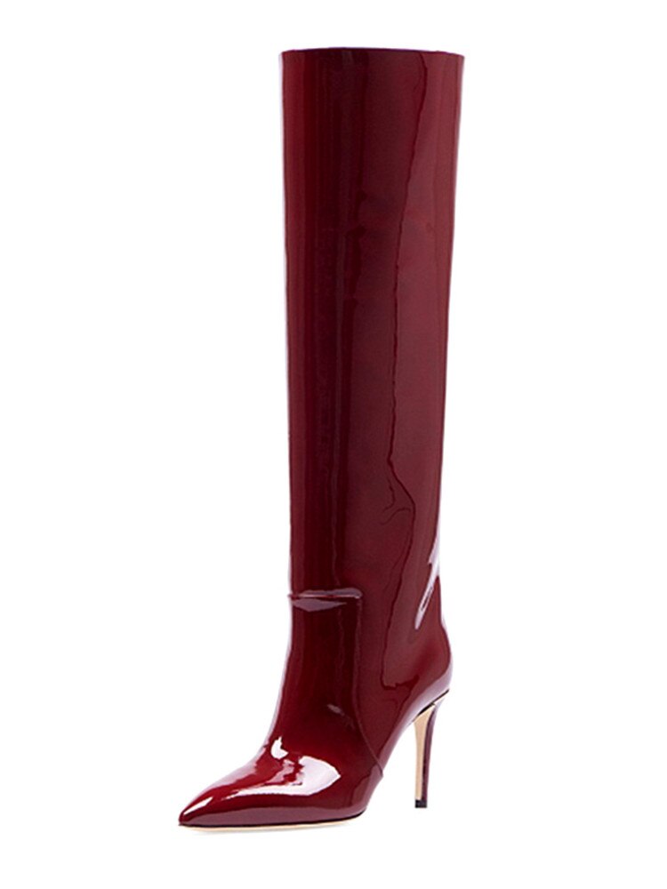 High Heel Patent Leather Knee Boots