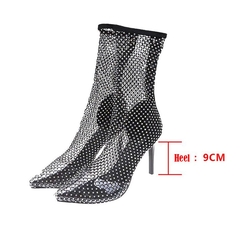 Thigh High Crystal Fishnet Boots