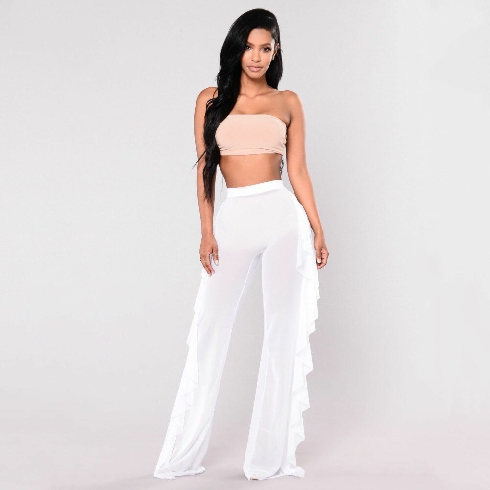 Ruffle Mesh Sheer Beach Pants