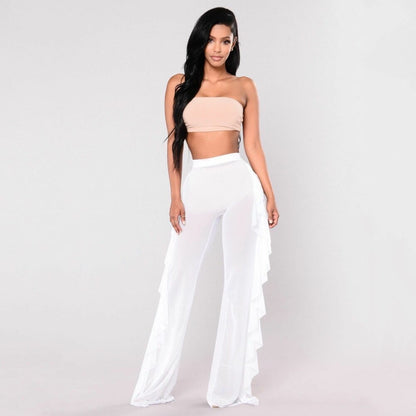 Ruffle Mesh Sheer Beach Pants