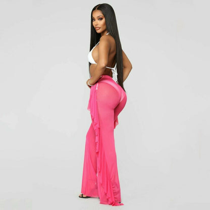 Ruffle Mesh Sheer Beach Pants