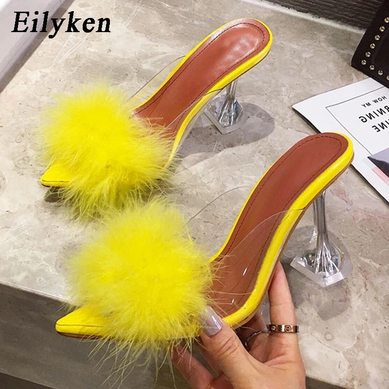 Transparent Feather Perspex Crystal High Heels