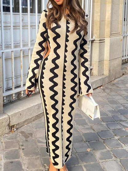 Wave Pattern Knit Bodycon Dress