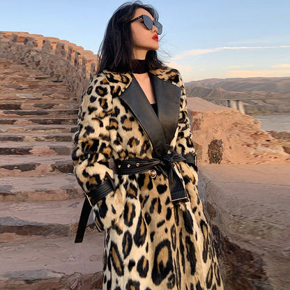 Long Leopard Faux Fur Trench