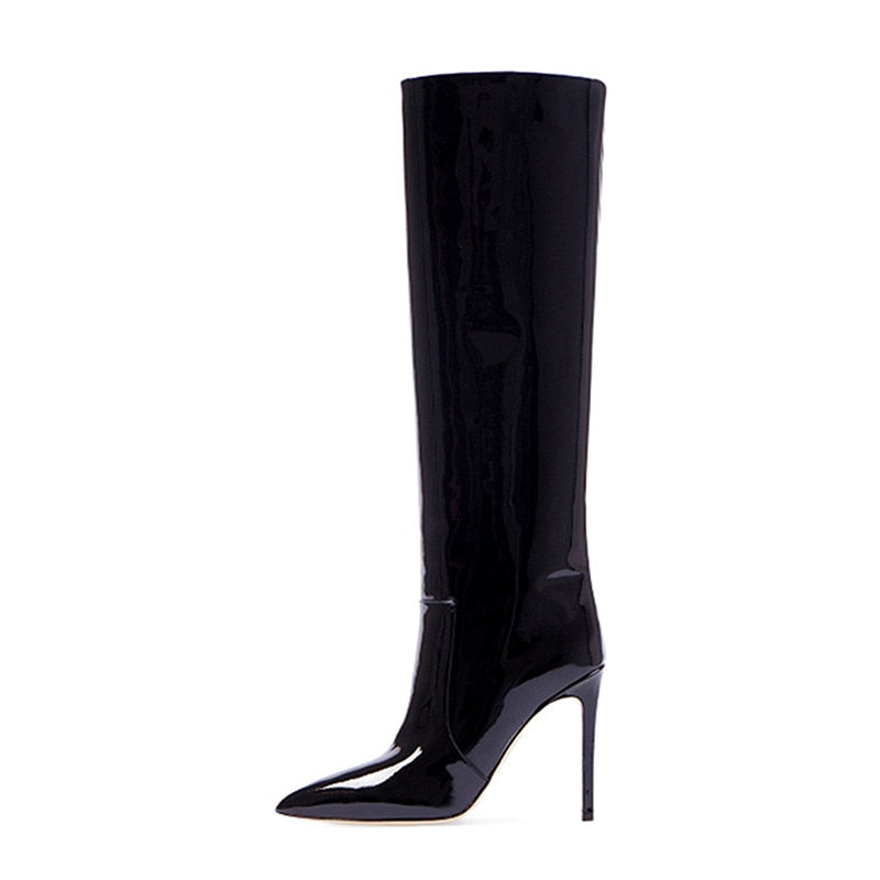 High Heel Patent Leather Knee Boots