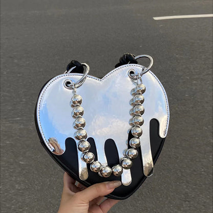 Heart Chain Mirrored Shoulder Bag