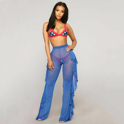 Ruffle Mesh Sheer Beach Pants