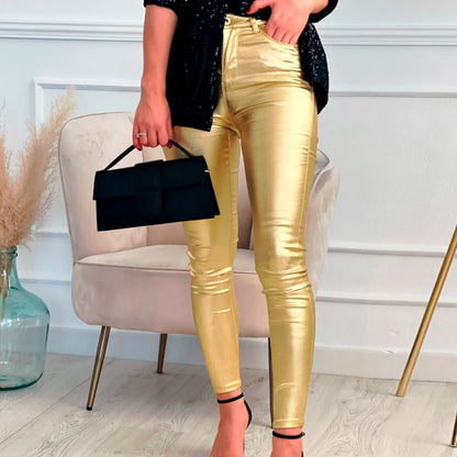 Faux Leather Metallic Pants