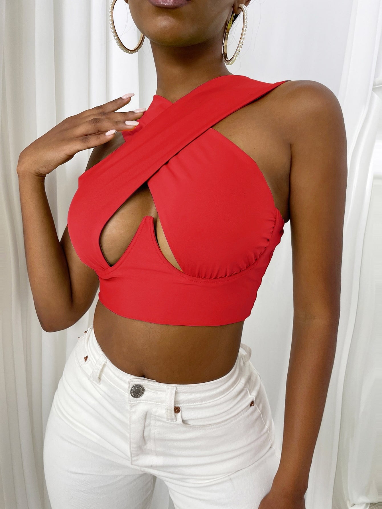 Cropped Criss Cross Cutout Tank Tops