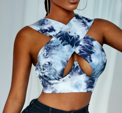 Cropped Criss Cross Cutout Tank Tops